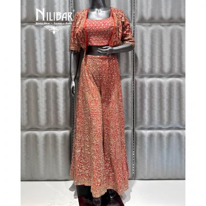 Orange Georgette Embroidered Cape Set