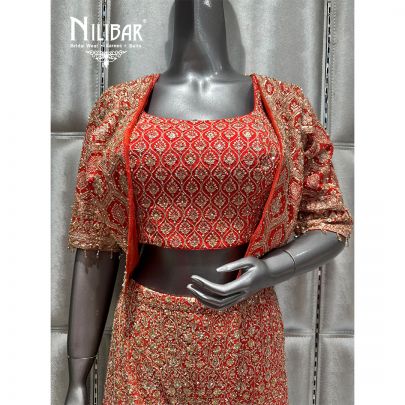 Orange Georgette Embroidered Cape Set