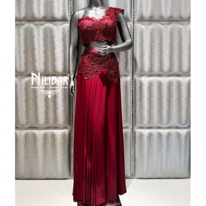 Red lycra Embroidered Drape Set