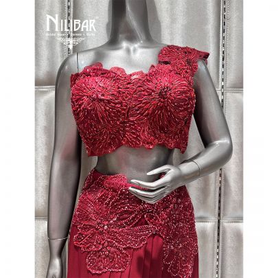 Red lycra Embroidered Drape Set