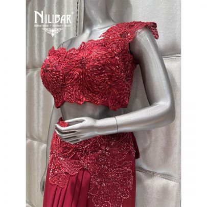 Red lycra Embroidered Drape Set