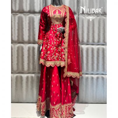 Red Silk Flared Palazzo Suit