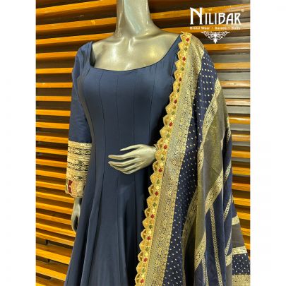 Navy Blue Silk Anarkali Suit