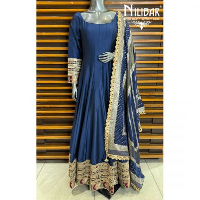 Navy Blue Silk Anarkali Suit