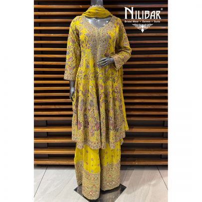 Yellow Georgette Anarkali Suit With Palazzo