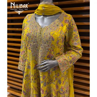 Yellow Georgette Anarkali Suit With Palazzo