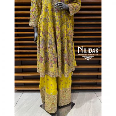 Yellow Georgette Anarkali Suit With Palazzo