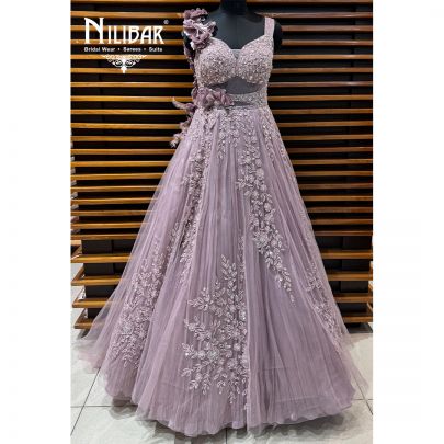 Lavender Soft Net Long Flare Engagement Gown