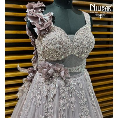 Lavender Soft Net Long Flare Engagement Gown