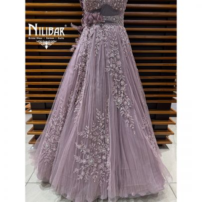 Lavender Soft Net Long Flare Engagement Gown