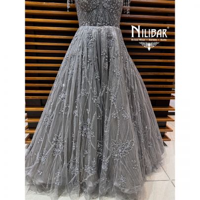 Grey Soft Net Long Flare Engagement Gown