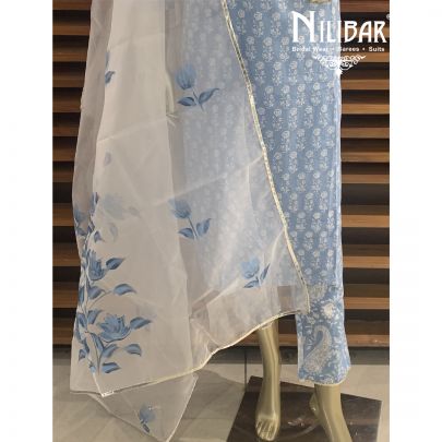 Pastel Blue Cotton Stitched Suit