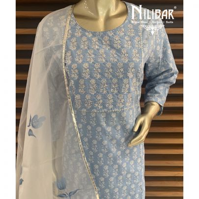 Pastel Blue Cotton Stitched Suit