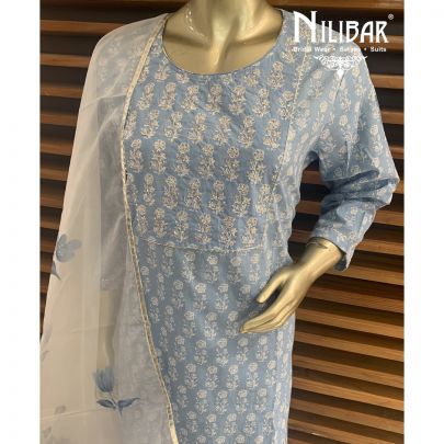 Pastel Blue Cotton Stitched Suit