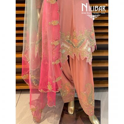 Salmon Pink Chinon Salwar Suit