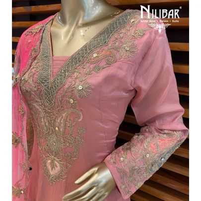 Salmon Pink Chinon Salwar Suit