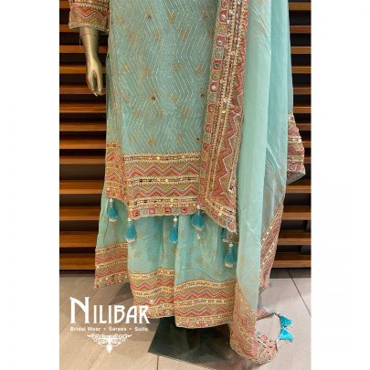 Mint Crepe Organza Garara Suit
