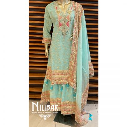 Mint Crepe Organza Garara Suit