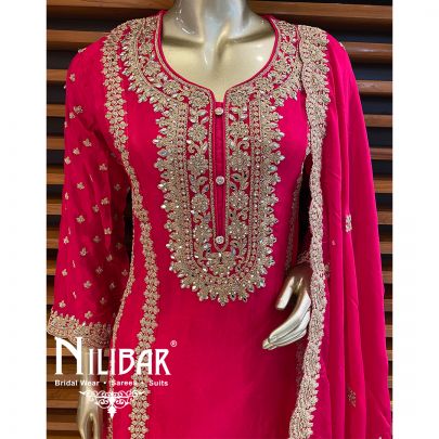 Hot Pink Chinon Pant Suit