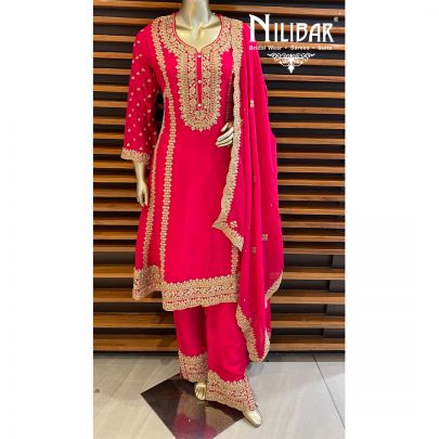Hot Pink Chinon Pant Suit