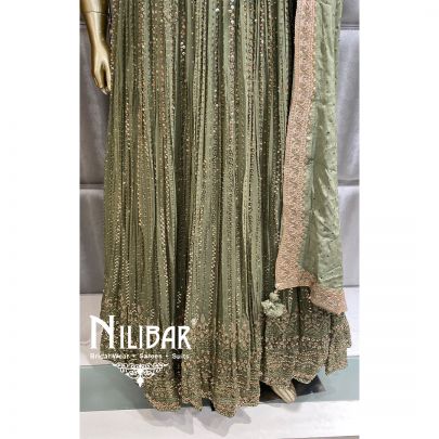 Olive Green Georgette Chinon Anarkali