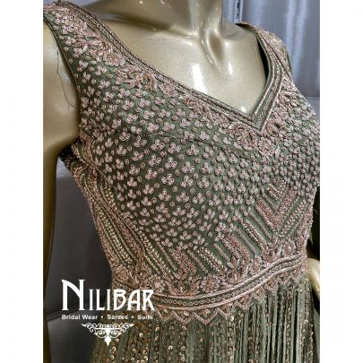 Olive Green Georgette Chinon Anarkali