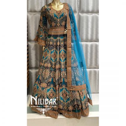 Peacock Blue Crepe Net Anarkali