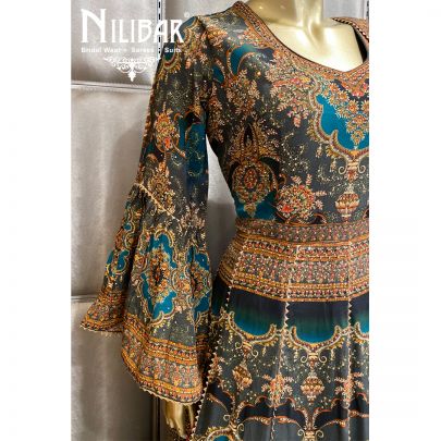 Peacock Blue Crepe Net Anarkali
