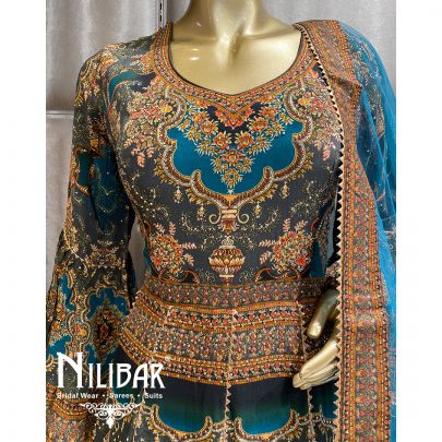 Peacock Blue Crepe Net Anarkali