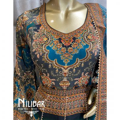 Peacock Blue Crepe Net Anarkali