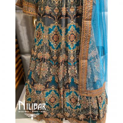 Peacock Blue Crepe Net Anarkali