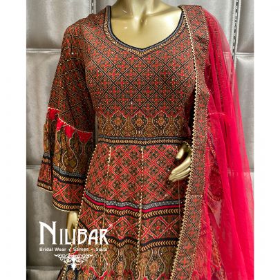 Multicolor Crepe Net Anarkali