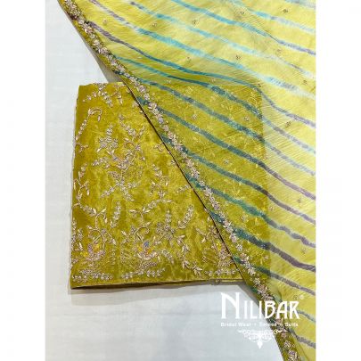 Yellow Green Tissue Organza Unstitched Suit