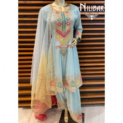 Light Blue Chinon Salwar Suit