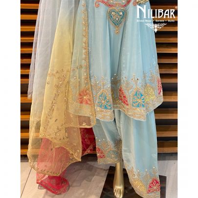 Light Blue Chinon Salwar Suit