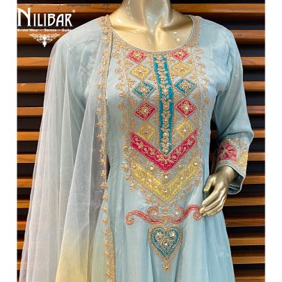 Light Blue Chinon Salwar Suit