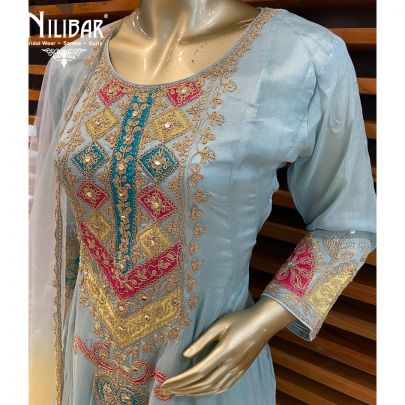 Light Blue Chinon Salwar Suit