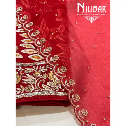 Maroon Organza Unstitched Suit