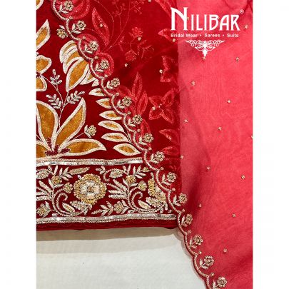 Maroon Organza Unstitched Suit