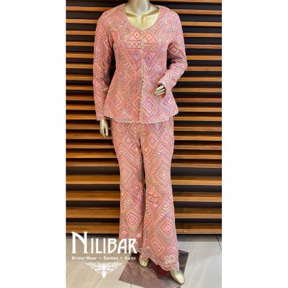 Pink Net Embroidered Co-Ord Set
