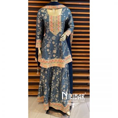 Blue Silk Organza Garara Set