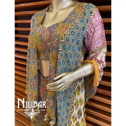 Green Georgette Jacket Style Set