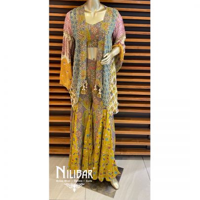 Green Georgette Jacket Style Set