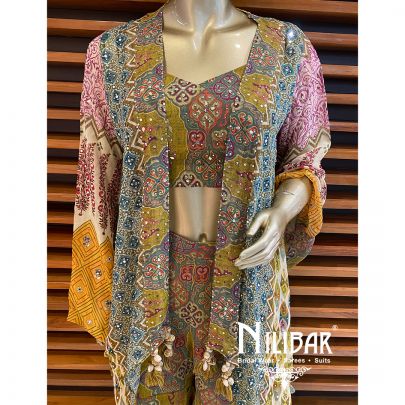 Green Georgette Jacket Style Set