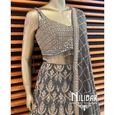 Charcoal Gray Georgette Casual Lehenga