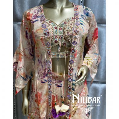 Beige Crepe Floral Set