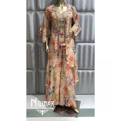 Beige Crepe Floral Set