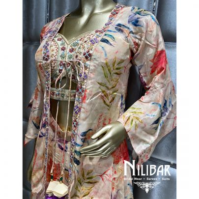 Beige Crepe Floral Set