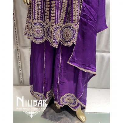 Purple Chinon Peplum Suit