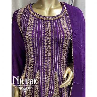Purple Chinon Peplum Suit
